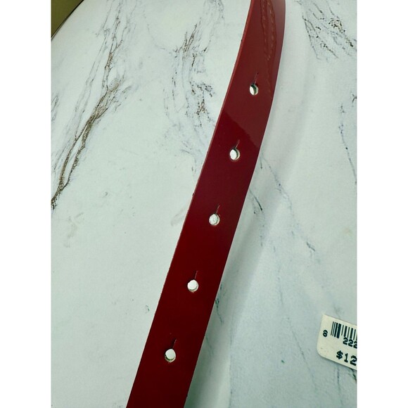 St John Red Belt XL Women 3/4" Patent Leather Luxury Gold Buckle Size 38-42” NWT - Picture 8 of 12